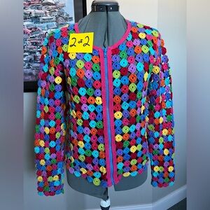 2 of 2 Michael Simon S Open Knit Crochet zip Sweater Cardigan Valentine